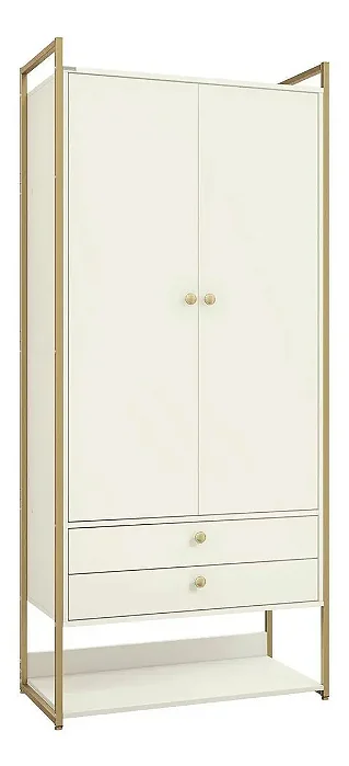 ARMARIO ALTO 2G 2P E CABIDEIRO OFF WHITE / DOURADO - KAPPESBERG