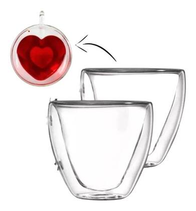 CONJUNTO 2 COPOS PAREDE DUPLA VIDRO BORO CORACAO 230ML CLASS HOME