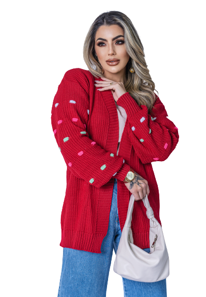 Casaco Tricot Feminina Cardigan Manga Longa Grosso