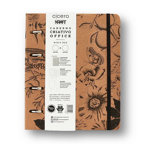 Caderno Argolado Pautado & Pontado A5 Kraft Botânca - Cicero