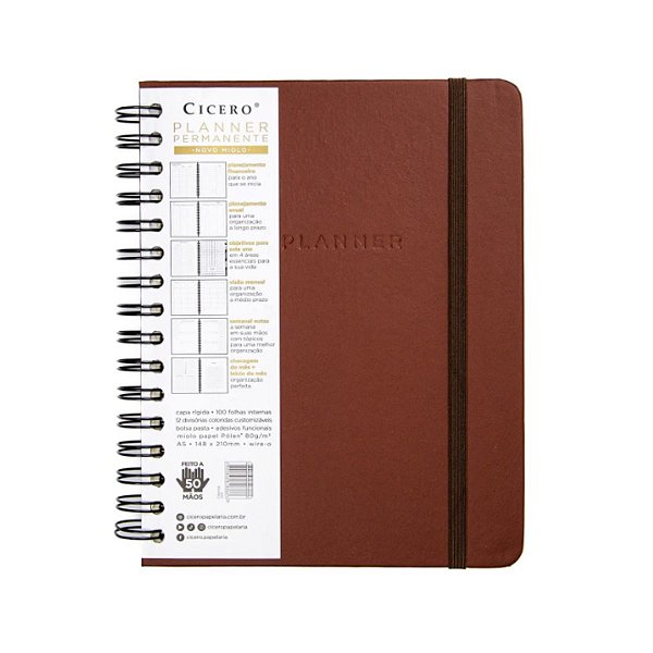 Planner Wire-O Permanente Semanal Notas Clássica Café Cicero