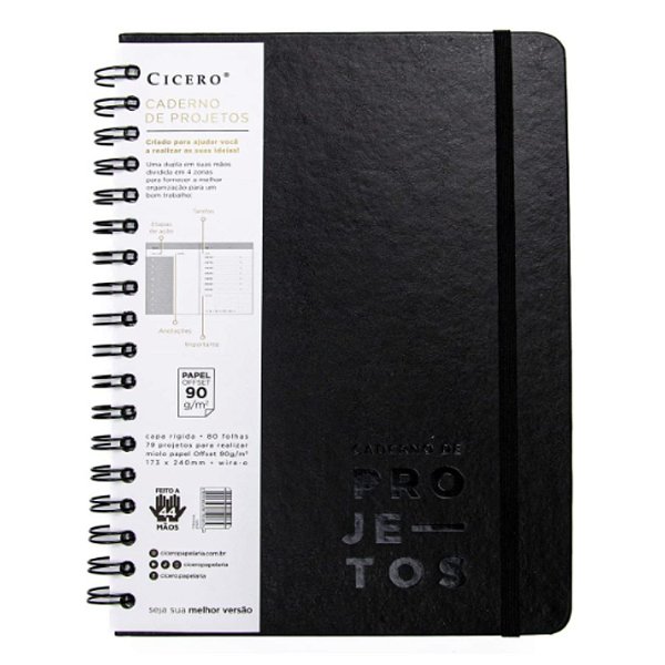 Caderno Espiral Projetos 17x24 - Clássico Preto Cicero