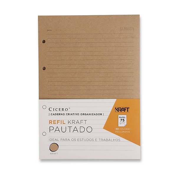 Refil Caderno Criativo 30 Fls 75g Kraft Pautado 17x24 Cicero