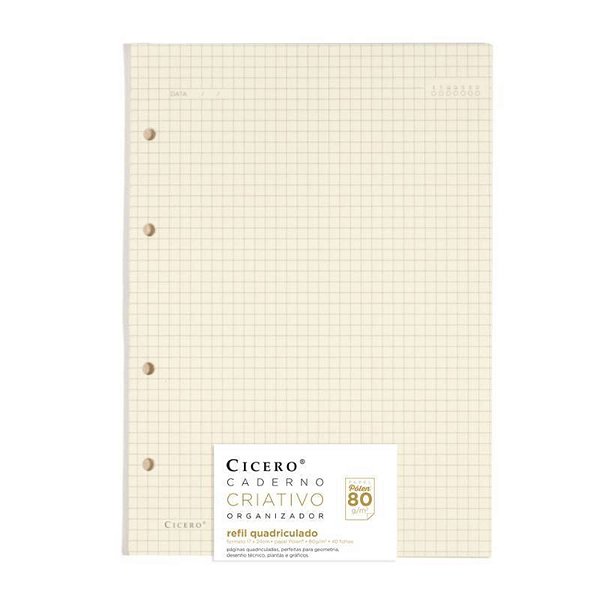 Refil Caderno Criativo 40 Fls 80g Quadriculado 17x24 Cicero