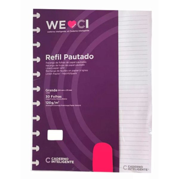 Refil Caderno Inteligente Pautado Grande 120g 30 Folhas