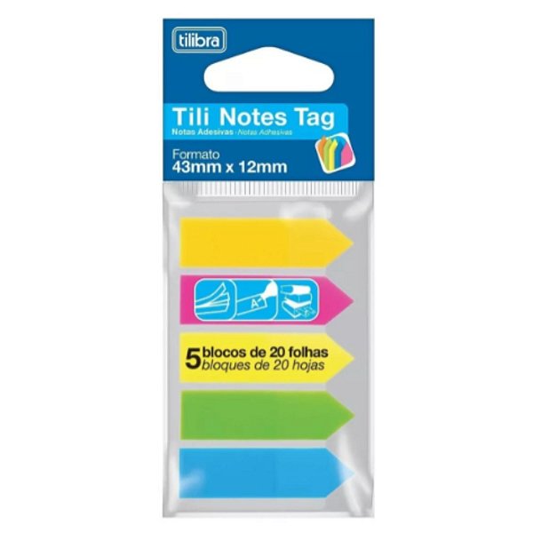 Bloco Adesivo Tili Notes Tag 43x12mm 5 Cores 100 Fls Tilibra