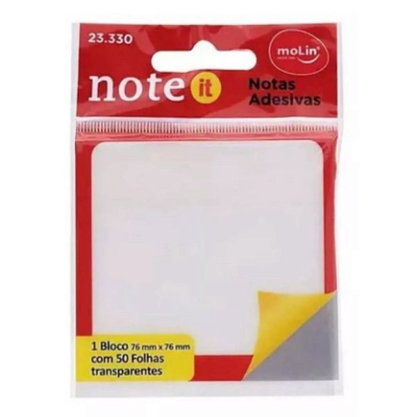 Bloco de Notas Adesivas Transparente 50 Folhas 76x76mm Molin
