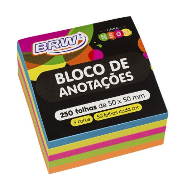 Bloco Smart Notes 50 x 50 mm Colorido Neon 250 folhas BRW