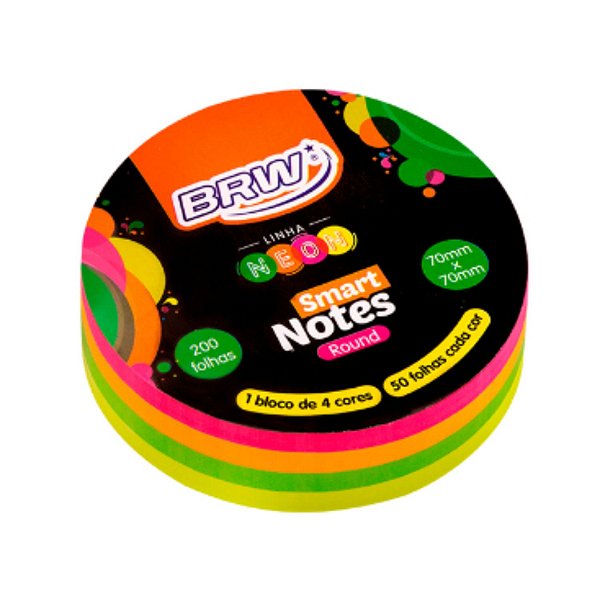 Bloco Smart Notes Round 70x70 Colorido Neon 200 folhas BRW