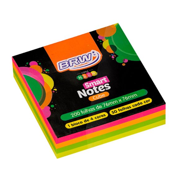 Bloco Smart Notes Cube 76x76 mm Colorido Neon 200 folhas BRW