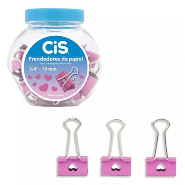 Prendedor de Papel Binder Coração 19mm 3/4 Pote com 24 - CiS