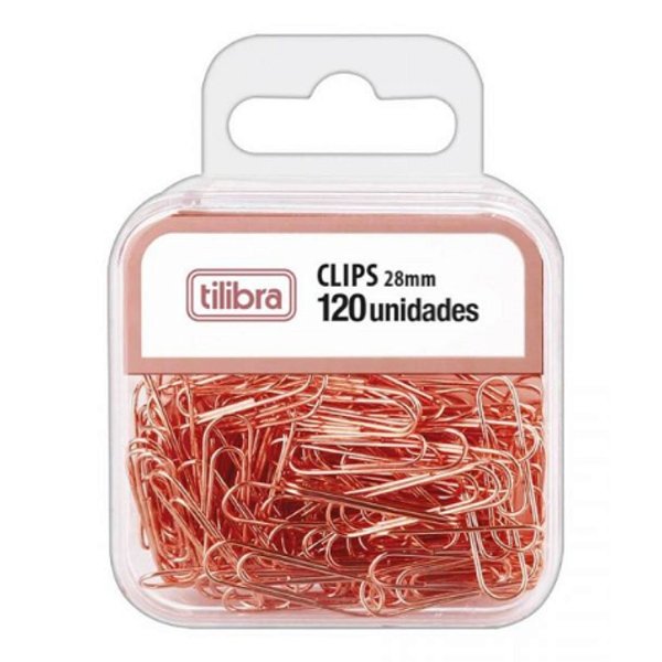 Clips 28mm com 120 unidades Ouro Rose Metalizado Tilibra
