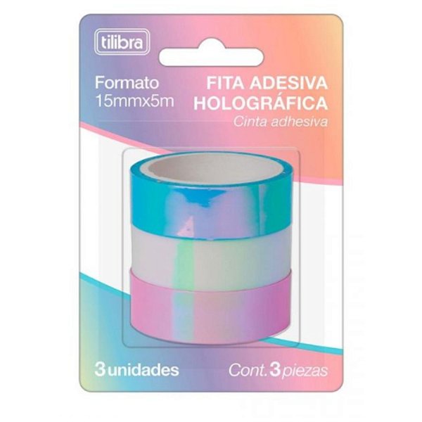 Fita Adesiva Holográfica 15mm x 5m com 3 Unidades Tilibra