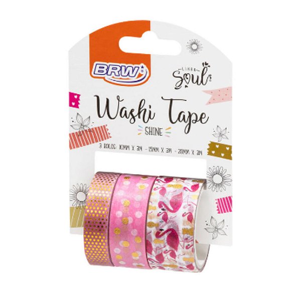 Fita Adesiva Washi Tape Shine Flamingo Blister c/ 3un BRW