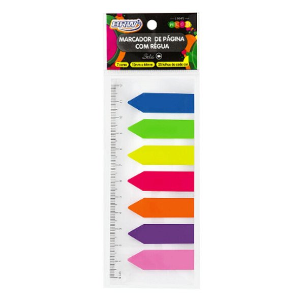 Marcador de Página Seta Neon 12x44 mm - 7 Cores c/ Régua BRW