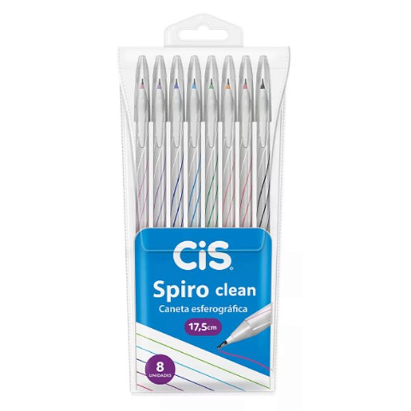 Caneta Esferográfica 0.7mm Spiro Clean Estojo c/ 8 Cores CiS