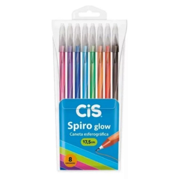 Caneta Esferográfica 0.7mm Spiro Glow Estojo com 8 Cores CiS