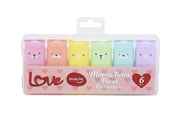 Mini Marca-Texto Fluorescente Faces Caixa c/ 6 Cores - Molin