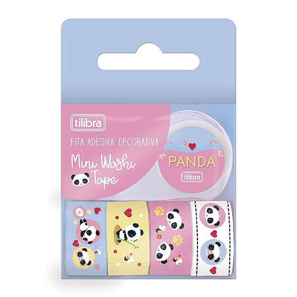 Mini Fita Adesiva Washi Tape 12mm x 3m c/ 5 Un Tilibra Panda