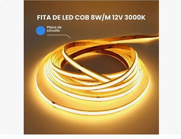 FITA LED 8W 3000K COB 5MTS IP20 12V 3800LM OPUS