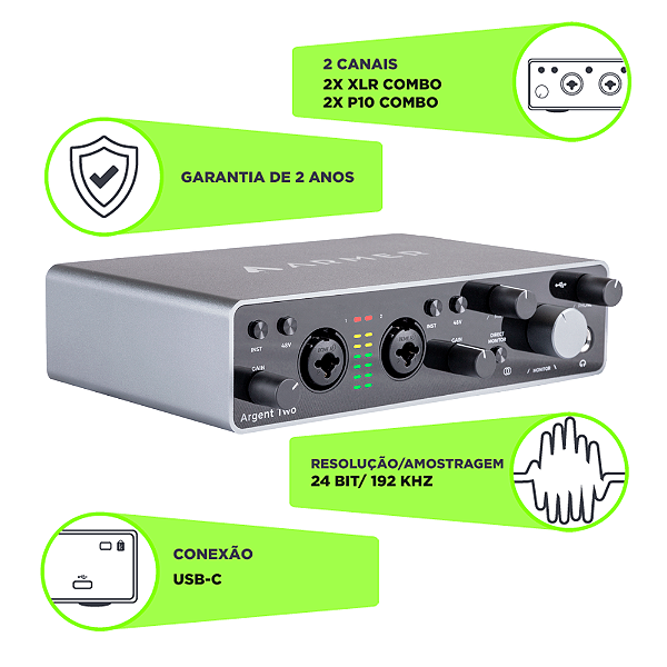 Interface de Áudio USB Armer Argent Two 2in/2out Distribuidora