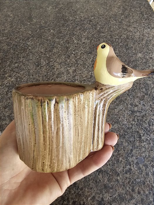 CACHEPOT TRONQUINHO PASSARO MARROM POTE 6