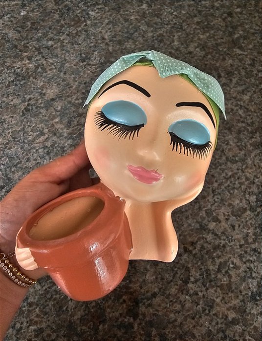 CACHEPOT MOÇA COM FAIXA VERDE CLARO POTE 11