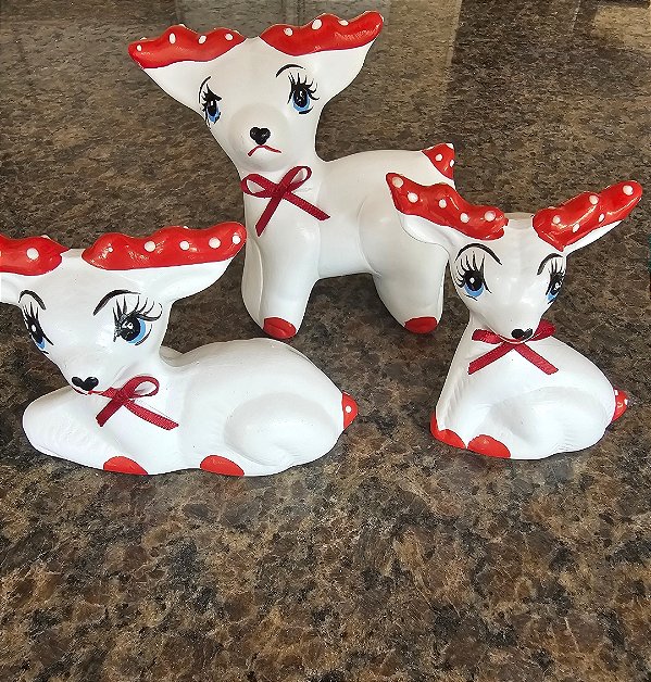 TRIO DE RENA MINI BRANCA COM VERMELHO DECORAÇAO DE NATAL