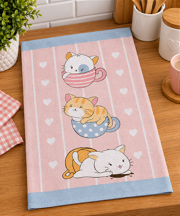 Pano de Copa Teka Gatinho Branco 40x65