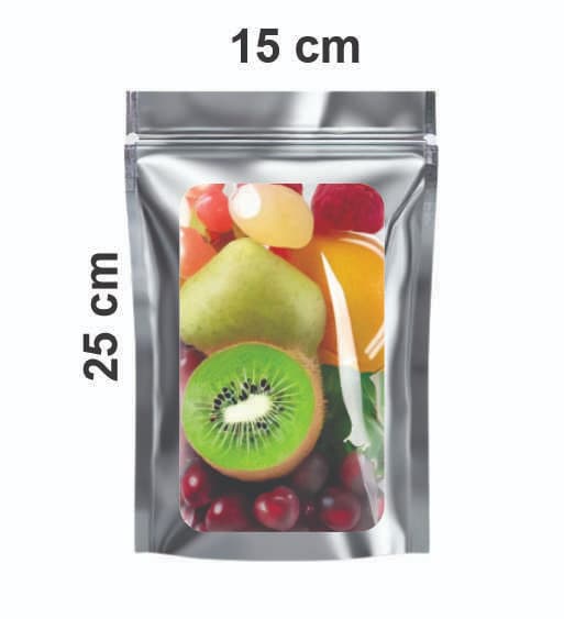 Saco Stand Up Pouch Metalizado com Visor Transparente 15x25