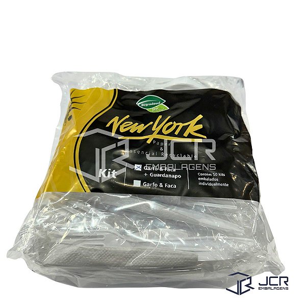 Kit Garfo, Faca e Guardanapo Biodegradável Branco com 50 Unidades New York