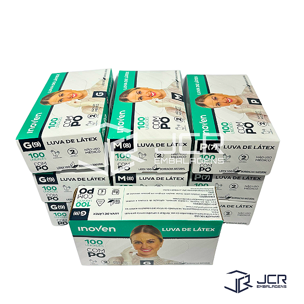 Luvas Látex Com Pó Branca TAM P M G com 100 Unidades Inoven