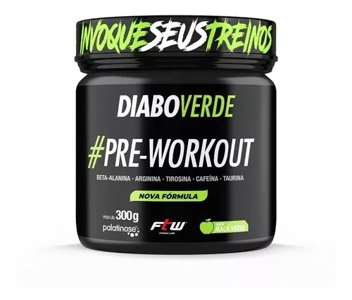 Pré-treino Diabo Verde  300g - FTW sabores Maça verde ou Limão