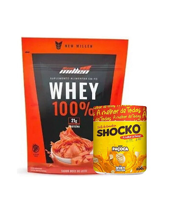 Combo Whey 100% 900gr New Millen + Pasta de Amendoin sabor paçoca