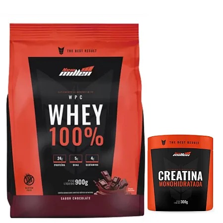 Combo Whey Protein 100% Concentrado 900gr mais Creatina 300gr pura New Millen