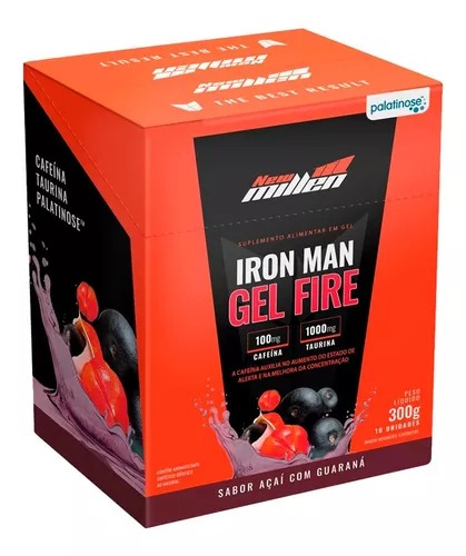 Energy Gel Iron Man Fire C Cafeina 10 Sachês - New Milen Sabor Açaí Com Guaraná