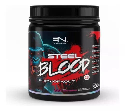 Pré Treino Steel Blood 2.0 -300g Treino Alta Intensidade 400mg cafeina