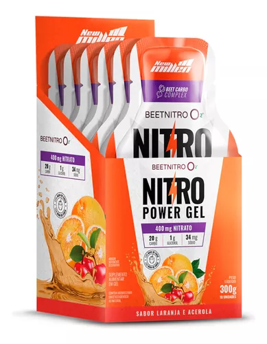Nitro Power Gel Nitrato 400mg 10 Saches - New Millen Sabor Laranja Com Acerola
