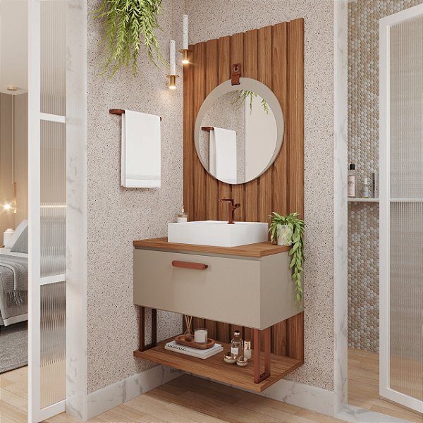 ARMÁRIO DUNA + ESPELHEIRA LUA + PAINEL RIPADO