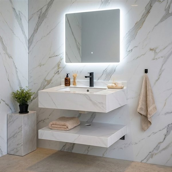 Kit Gabinete de Banheiro em Porcelanato Polido com Espelho LED 6050-A