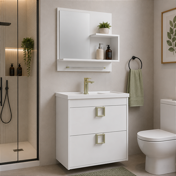 Armário Kit Lírio 59cm Branco com Espelheira MGM
