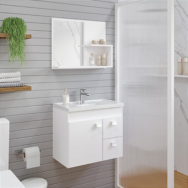 Armário Kit Hortência 55cm Branco com Espelheira MGM