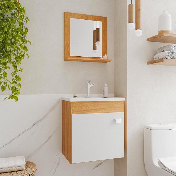 Armário Iris 44cm Cinamomo/Branco com Espelho MGM