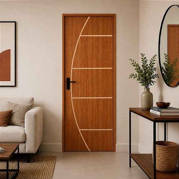 Porta CLM Madeira Frisada 1 Mogno 80cm Direita