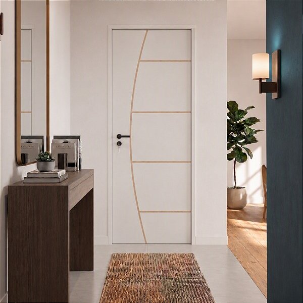 Porta CLM Madeira Frisada 1 Branca 60cm Direita
