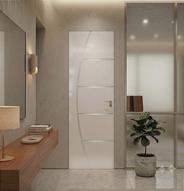 Porta Brilhante Madeira Branca R04 80cm Esquerda