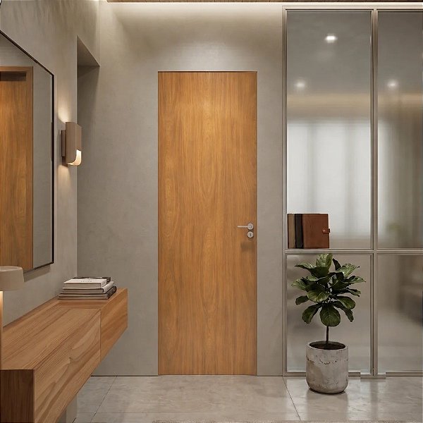Porta Brilhante Madeira Angelim Lisa 70cm Esquerda