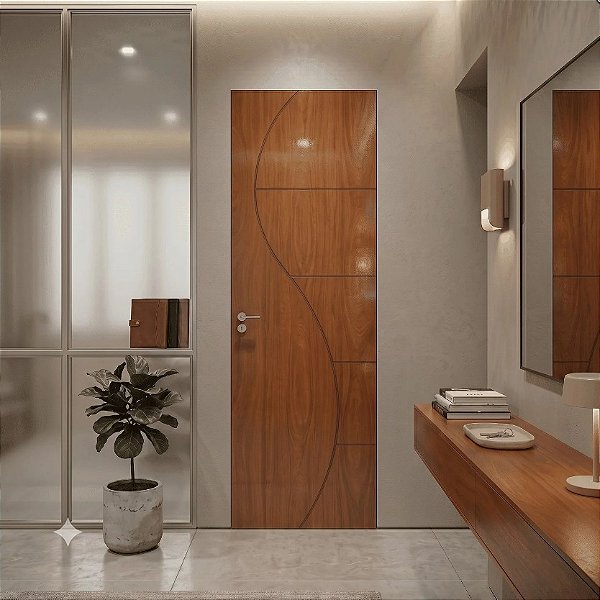 Porta Brilhante Madeira Mogno R04 70cm Direita