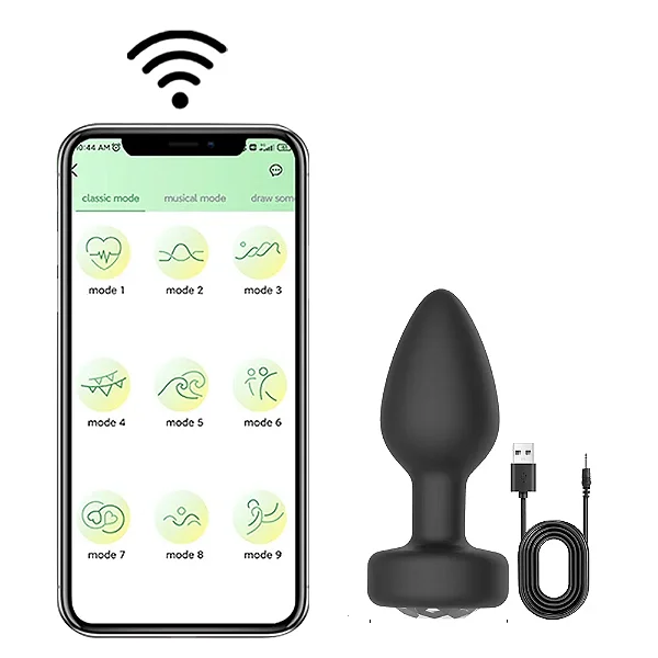 PLUG ANAL DE SILICONE COM VIBRO POR APLICATIVO