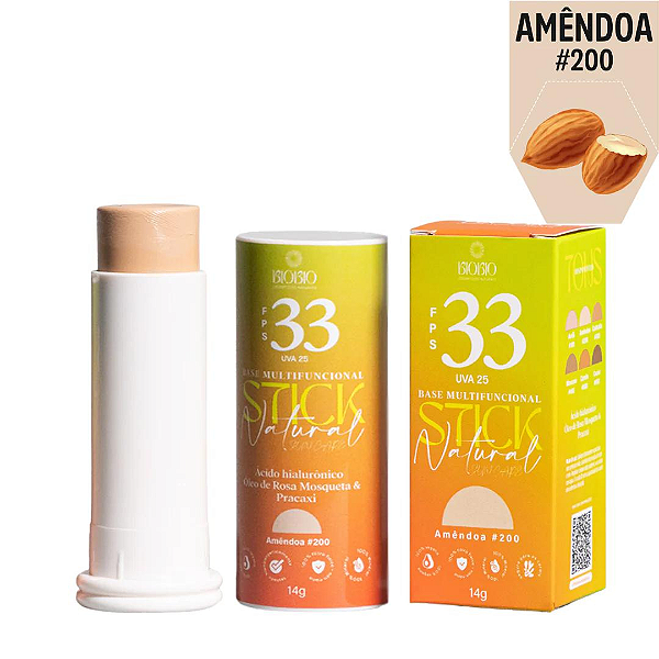 Base Multifuncional em Bastão com Proteção Solar FPS33 cor Amêndoa #200 - BioBio